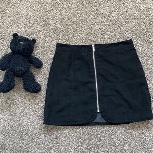 Suede skirt , silver zipper midi skirt